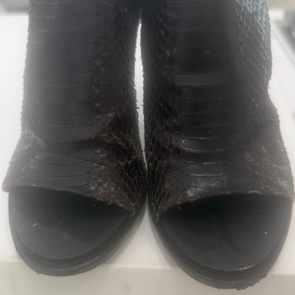 Balenciaga Brown  Woven Peep-Toe Stiletto Booties